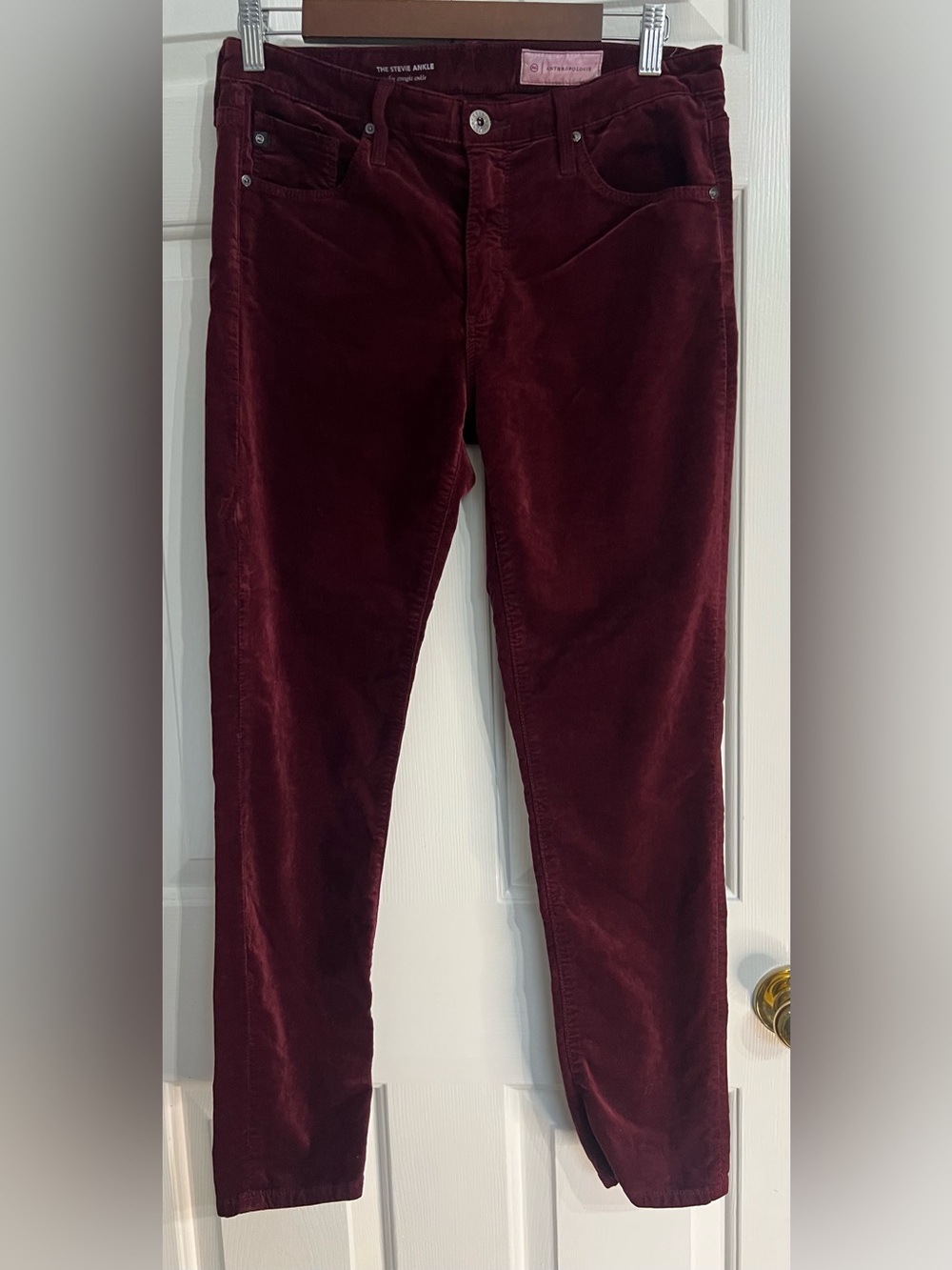 AG Adriano Goldschmied The Stevie Ankle Slim Straight Jeans Burgundy Waist 29R